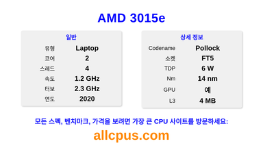 AMD 3015e CPU 사양과 벤치마크