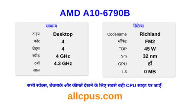 AMD A10-6790B CPU की स्पेसिफिकेशन और बेंचमार्क