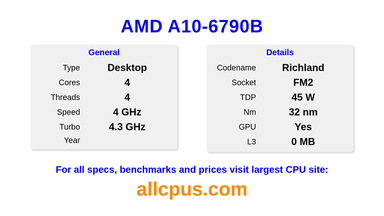AMD A10-6790B CPU Specifications and Benchmark