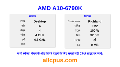 AMD A10-6790K CPU की स्पेसिफिकेशन और बेंचमार्क