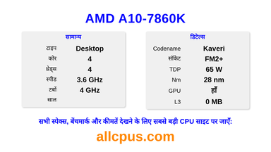 AMD A10-7860K CPU की स्पेसिफिकेशन और बेंचमार्क