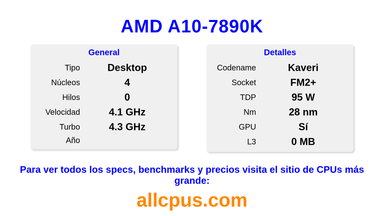 AMD A10-7890K Especificaciones y benchmarks de la CPU