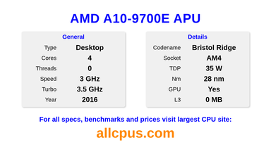 AMD A10-9700E APU CPU Specifications and Benchmark