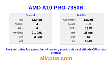 AMD A10 PRO-7350B Especificaciones y benchmarks de la CPU