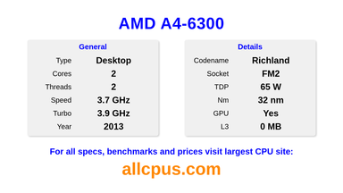 AMD A4-6300 CPU Specifications and Benchmark