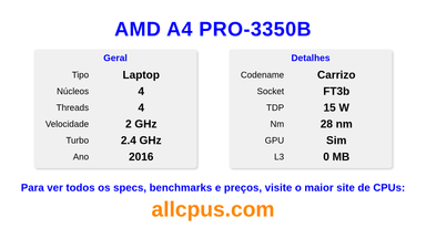 AMD A4 PRO-3350B Especificações e benchmarks da CPU