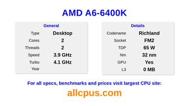 AMD A6-6400K CPU Specifications and Benchmark