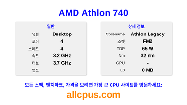 AMD Athlon 740 CPU 사양과 벤치마크