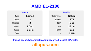 AMD E1-2100 CPU Specifications and Benchmark