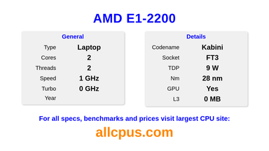AMD E1-2200 CPU Specifications and Benchmark