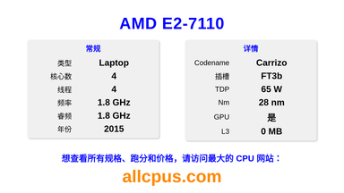 AMD E2-7110 CPU 规格和跑分