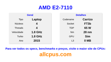 AMD E2-7110 Especificações e benchmarks da CPU