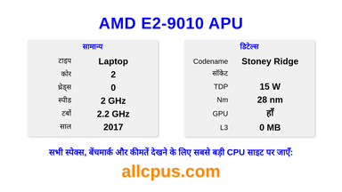 AMD E2-9010 APU CPU की स्पेसिफिकेशन और बेंचमार्क