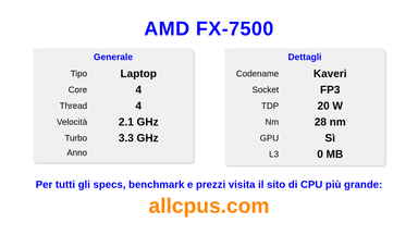 AMD FX-7500 Specifiche e benchmark della CPU