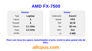 AMD FX-7500 Spécifications et benchmarks du CPU