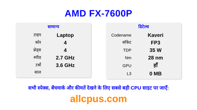 AMD FX-7600P CPU की स्पेसिफिकेशन और बेंचमार्क