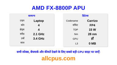 AMD FX-8800P APU CPU की स्पेसिफिकेशन और बेंचमार्क
