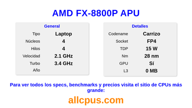 AMD FX-8800P APU Especificaciones y benchmarks de la CPU