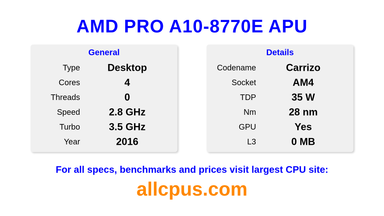 AMD PRO A10-8770E APU CPU Specifications and Benchmark