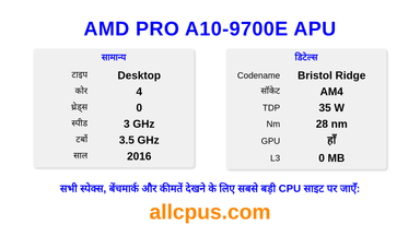 AMD PRO A10-9700E APU CPU की स्पेसिफिकेशन और बेंचमार्क