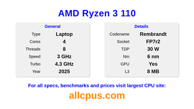 AMD Ryzen 3 110 CPU Specifications and Benchmark