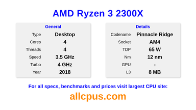 AMD Ryzen 3 2300X CPU Specifications and Benchmark