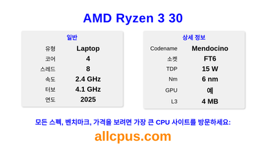 AMD Ryzen 3 30 CPU 사양과 벤치마크