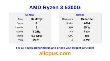 AMD Ryzen 3 5300G CPU Specifications and Benchmark