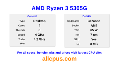 AMD Ryzen 3 5305G CPU Specifications and Benchmark