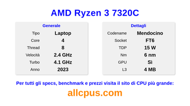 AMD Ryzen 3 7320C Specifiche e benchmark della CPU