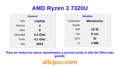 AMD Ryzen 3 7320U Especificaciones y benchmarks de la CPU