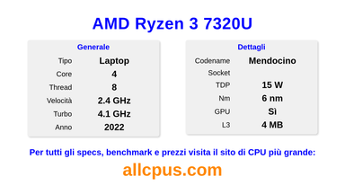 AMD Ryzen 3 7320U Specifiche e benchmark della CPU