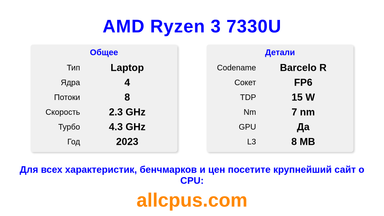 AMD Ryzen 3 7330U Характеристики и бенчмарки CPU