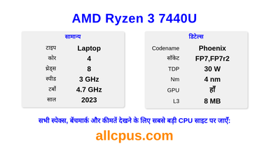 AMD Ryzen 3 7440U CPU की स्पेसिफिकेशन और बेंचमार्क