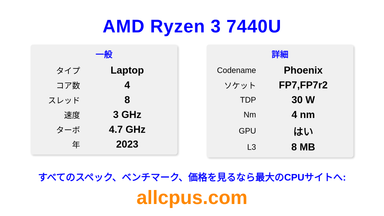 AMD Ryzen 3 7440U CPUの仕様とベンチマーク