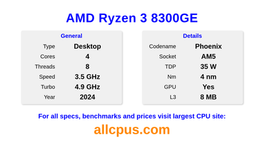 AMD Ryzen 3 8300GE CPU Specifications and Benchmark