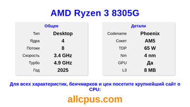 AMD Ryzen 3 8305G Характеристики и бенчмарки CPU