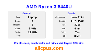 AMD Ryzen 3 8440U CPU Specifications and Benchmark