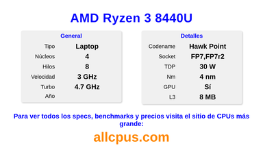 AMD Ryzen 3 8440U Especificaciones y benchmarks de la CPU