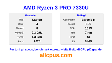 AMD Ryzen 3 PRO 7330U Specifiche e benchmark della CPU
