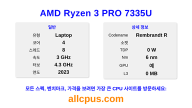 AMD Ryzen 3 PRO 7335U CPU 사양과 벤치마크