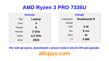AMD Ryzen 3 PRO 7335U Specifiche e benchmark della CPU