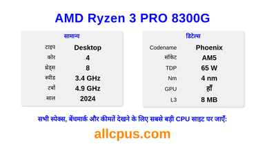 AMD Ryzen 3 PRO 8300G CPU की स्पेसिफिकेशन और बेंचमार्क