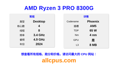 AMD Ryzen 3 PRO 8300G CPU 规格和跑分