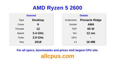 AMD Ryzen 5 2600 CPU Specifications and Benchmark