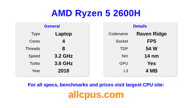 AMD Ryzen 5 2600H CPU Specifications and Benchmark