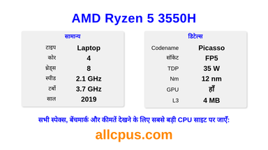 AMD Ryzen 5 3550H CPU की स्पेसिफिकेशन और बेंचमार्क