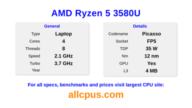 AMD Ryzen 5 3580U CPU Specifications and Benchmark