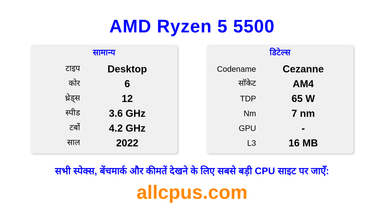AMD Ryzen 5 5500 CPU की स्पेसिफिकेशन और बेंचमार्क