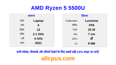AMD Ryzen 5 5500U CPU की स्पेसिफिकेशन और बेंचमार्क